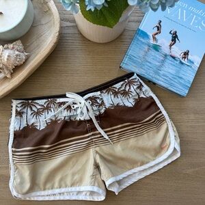 Vintage Ripcurl Brown and Tan Palm Tree Women’s Board Shorts
